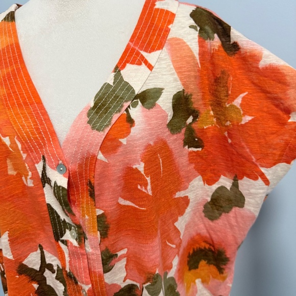 Joie Plus Short Sleeve Floral‎ Print Linen Blend Top Blouse Size 2X - Picture 3 of 8